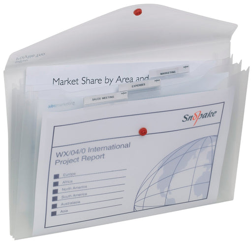 Best Value Snopake 14966 Polyfile Trio Foolscap 3 Pocket Popper Wallet File with Press Stud and Tabs - Classic Clear (Pack of 5)