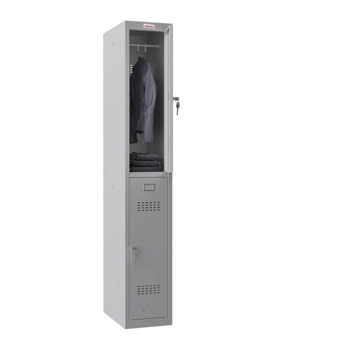 Phoenix PL Series 1 Column 2 Door Personal Locker in Grey with Key Locks PL1230GGK