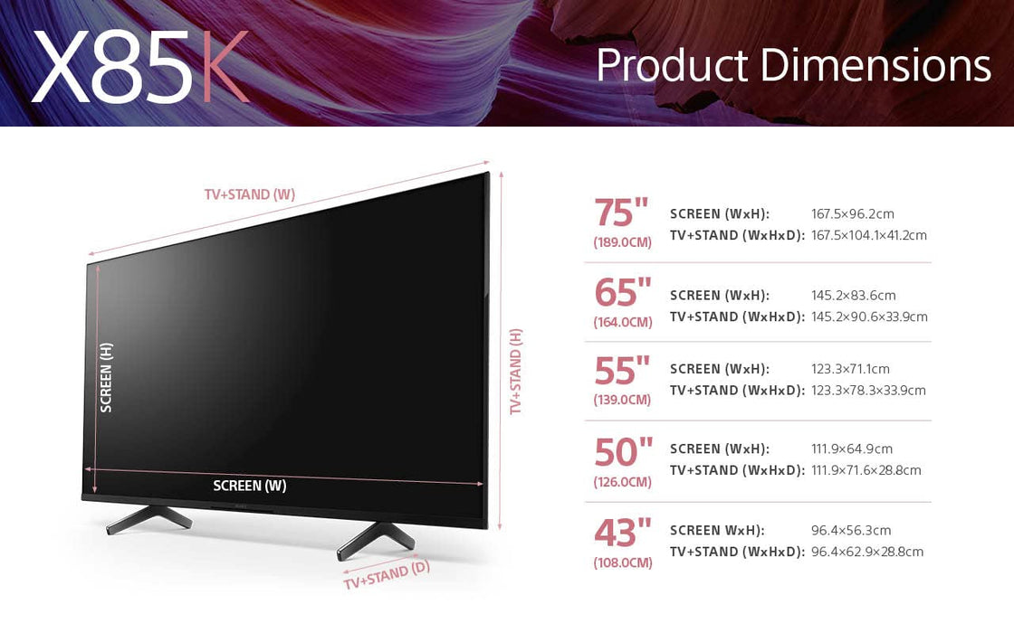 Sony X85K 43 Inch 3840 x 2160 Pixels 4K Ultra HD HDMI HDR Smart TV