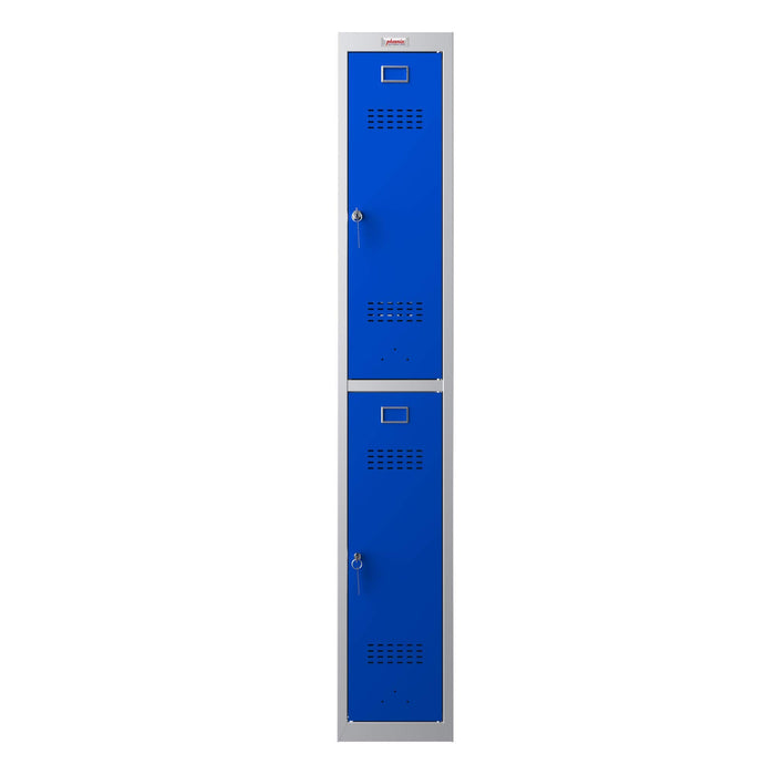 Phoenix PL Series 1 Column 2 Door Personal Locker Grey Body Blue Doors with Key Locks PL1230GBK