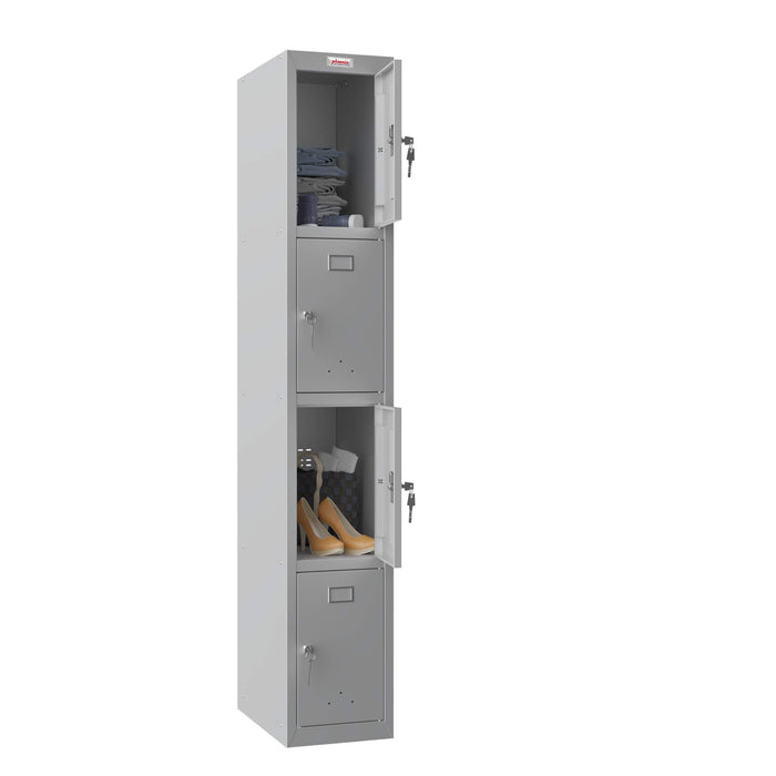 Phoenix PL Series 1 Column 4 Door Personal locker in Grey with Key Locks PL1430GGK