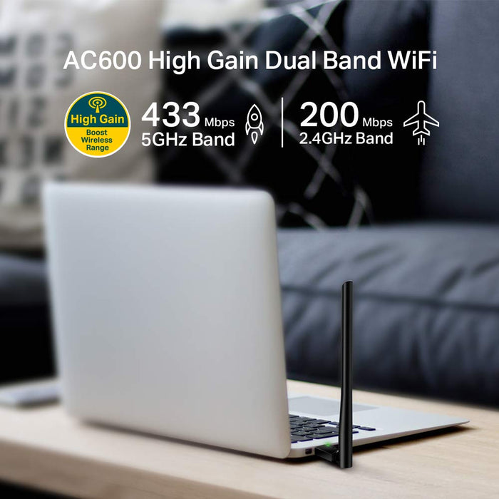 Best Value TP-Link AC600 Archer T2U Plus High Gain USB Wi-Fi Dongle, Dual Band Wi-Fi Adapter with 5dBi Antenna for PC/Desktop/Laptop, Supports Windows10/8.1/8/7/XP, Mac OS X 10.9-10.14