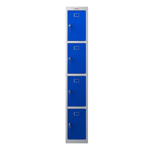 Phoenix PL Series 1 Column 4 Door Personal Locker Grey Body Blue Doors with Key Lock PL1430GBK