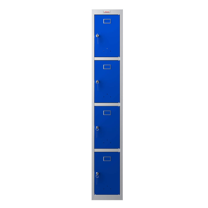 Phoenix PL Series 1 Column 4 Door Personal Locker Grey Body Blue Doors with Key Lock PL1430GBK
