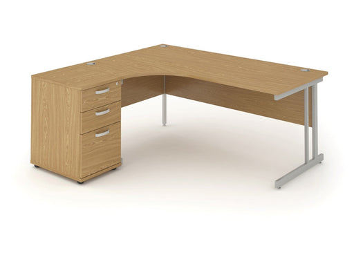 Dynamic Impulse 1800mm Left Crescent Desk White Top Silver Cantilever Leg Workstation 800mm Deep Desk High Pedestal Bundle I000566