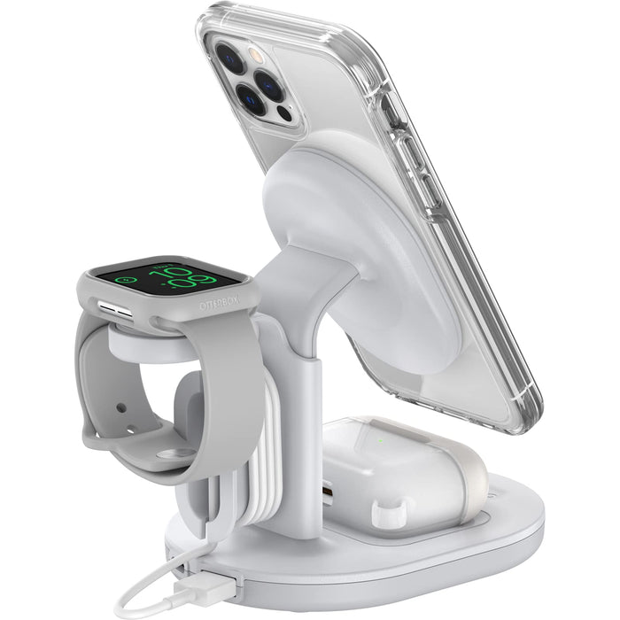 OtterBox - Wireless charging stand - 3-in-1 - white, silver, lucid dreamer - for Apple iPhone 12, 12 mini, 12 Pro, 12 Pro Max, 13, 13 mini, 13 Pro, 13 Pro Max