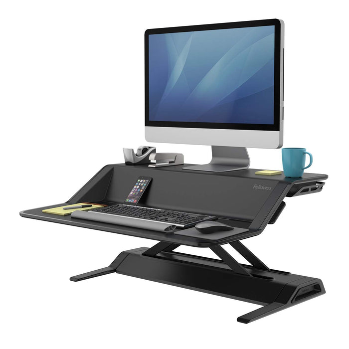 Best Value Fellowes Lotus Sit Stand Desk Converter, Height Adjustable Ergonomic Workstation, Metal, Black, 13.97 x 83.19 x 61.6 cm