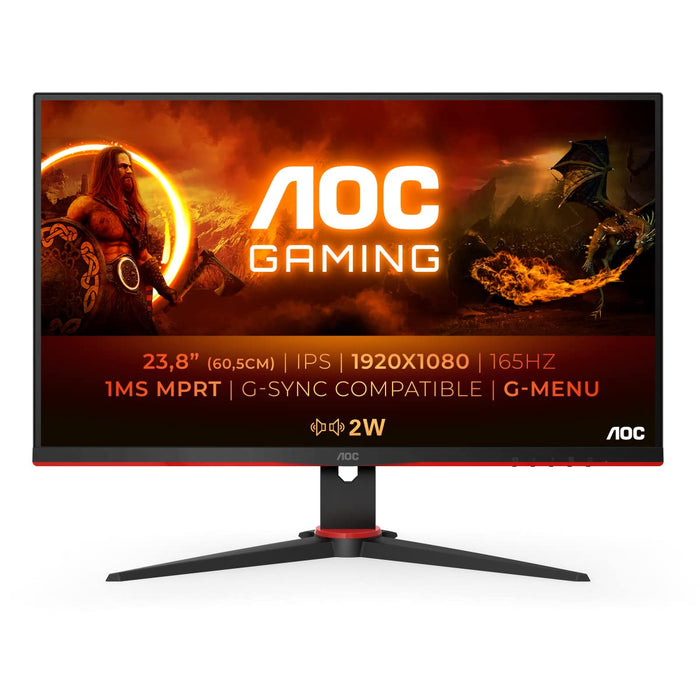 AOC Gaming 24G2SPAE/BK - G2 Series - LED monitor - gaming - 23.8" - 1920 x 1080 Full HD (1080p) @ 165 Hz - IPS - 300 cd/m² - 1000:1 - 1 ms - 2xHDMI, VGA, DisplayPort - speakers - black, red