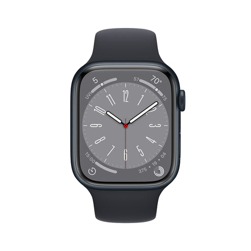 Apple Watch Series 8 (GPS) - 45 mm - midnight aluminium - smart watch with sport band - fluoroelastomer - midnight - band size: Regular - 32 GB - Wi-Fi, Bluetooth - 38.8 g