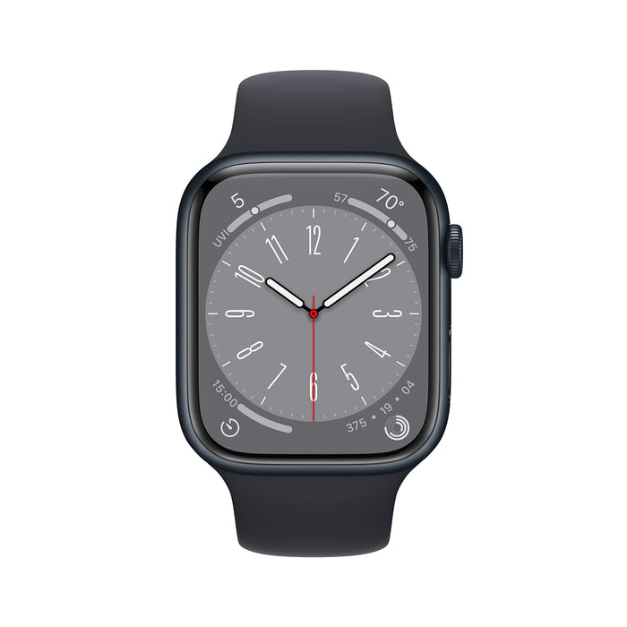 Apple Watch Series 8 (GPS) - 45 mm - midnight aluminium - smart watch with sport band - fluoroelastomer - midnight - band size: Regular - 32 GB - Wi-Fi, Bluetooth - 38.8 g