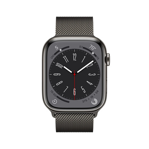 Apple Watch Series 8 (GPS + Cellular) - 45 mm - graphite stainless steel - smart watch with milanese loop - wrist size: 150-200 mm - 32 GB - Wi-Fi, LTE, Bluetooth, UWB - 4G - 51.5 g