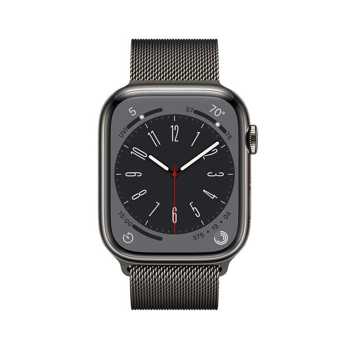 Apple Watch Series 8 (GPS + Cellular) - 45 mm - graphite stainless steel - smart watch with milanese loop - wrist size: 150-200 mm - 32 GB - Wi-Fi, LTE, Bluetooth, UWB - 4G - 51.5 g