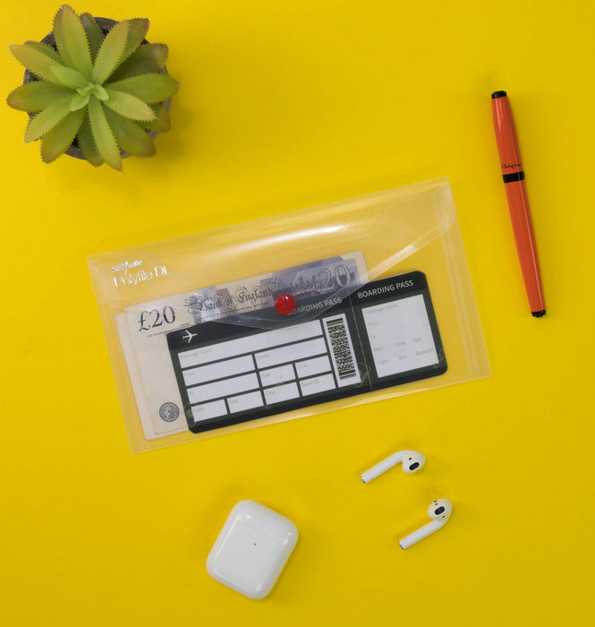 Best Value Snopake 10057 Polyfile DL Popper Wallet File with Press Stud - Classic Clear (Pack of 5)