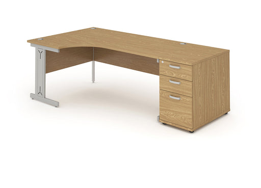 Dynamic Impulse 1800mm Right Crescent Desk White Top Silver Cantilever Leg Workstation 600mm Deep Desk High Pedestal Bundle I000554