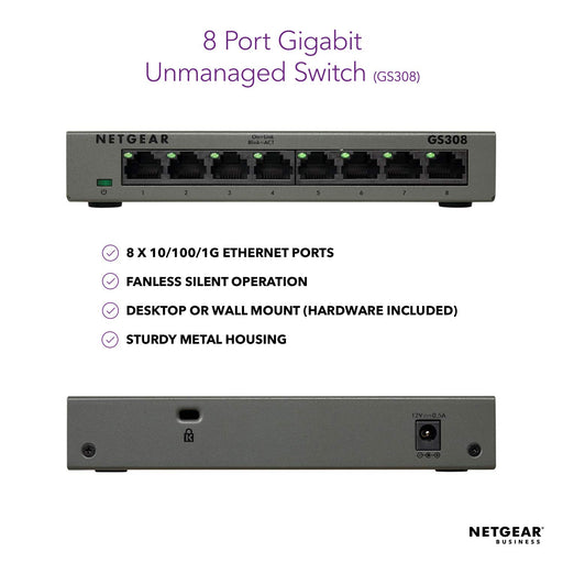 ProSAFE 8-Port Gigabit SOHO Ethernet Unmanaged Switch (Metal / Fan-less Design)