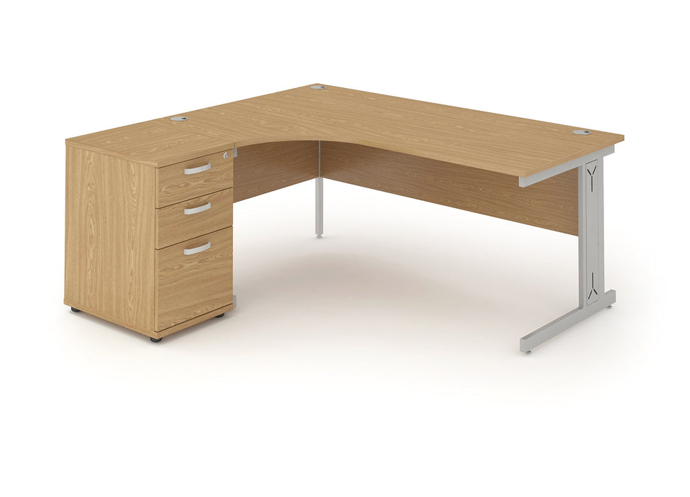 Dynamic Impulse 1600mm Right Crescent Desk White Top Silver Cantilever Leg Workstation 800mm Deep Desk High Pedestal Bundle I000574