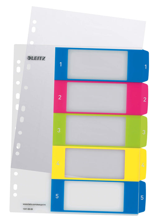 Best Value Leitz 12410000 A4 WOW 1-5 Index, PC-Printable, Extra Wide, Heavy Duty Plastic, White/Multicolour