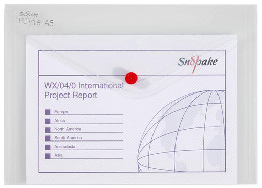Best Value Snopake 11382 Polyfile A5 Popper Wallet File with Press Stud Classic Clear (Pack of 5)