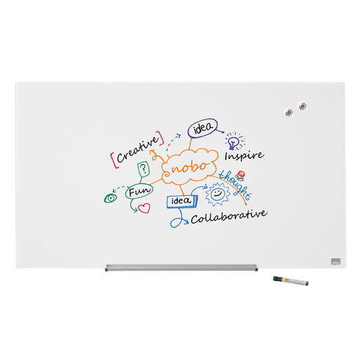 Best Value Nobo Glass Whiteboard, Magnetic, 993 x 559 mm, Includes Marker, Magnets and Fitting Kit, White, 1905176
