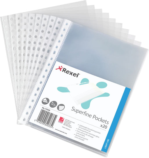 Best Value Rexel Superfine Embossed A5 Pockets - Clear, Pack of 20