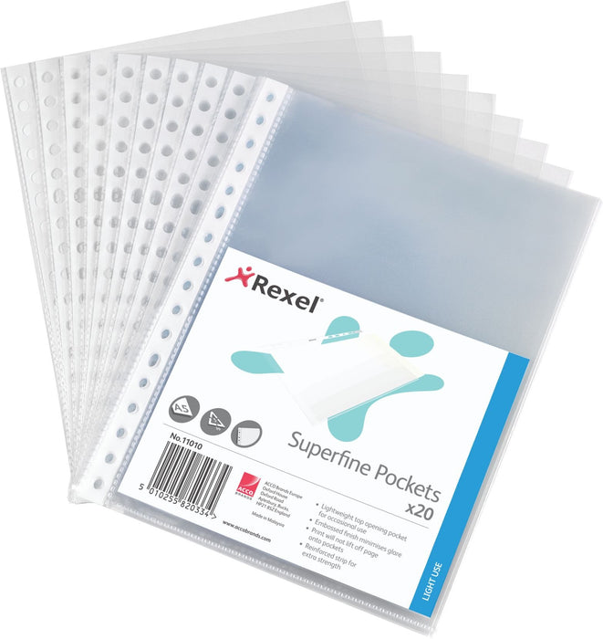Best Value Rexel Superfine Embossed A5 Pockets - Clear, Pack of 20