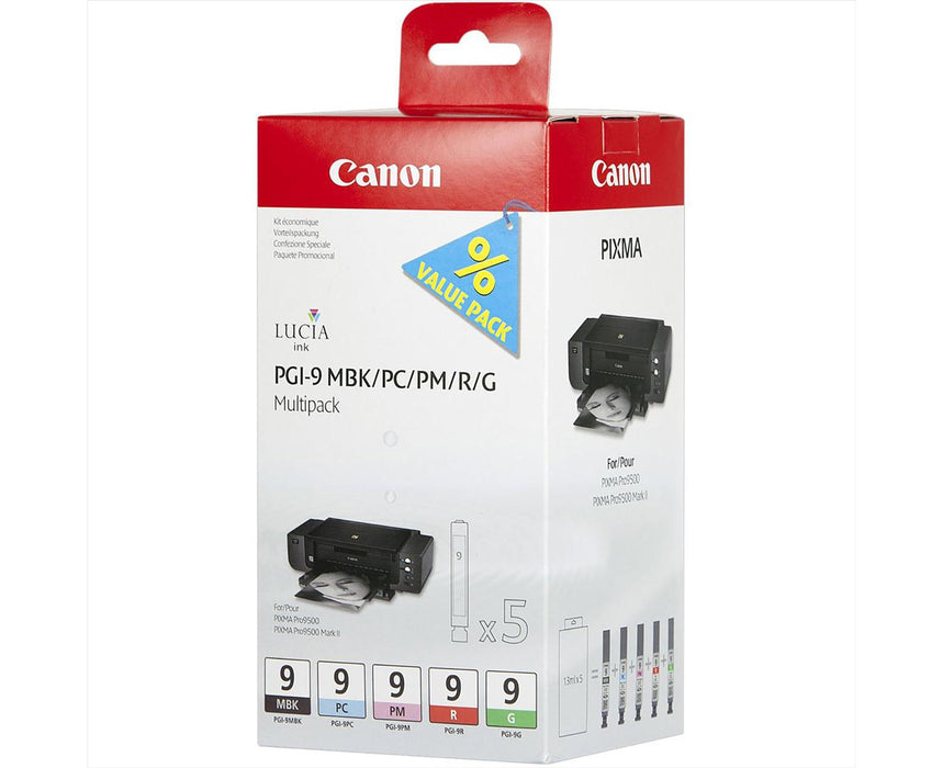 Best Value Canon PGI-9 (Yield: 845 Black/393 Cyan/215 Magenta/765 Red/635 Green Pages) Matte Black/Photo Cyan/Photo Magenta/Red/Green Ink Cartridge Pack of 5