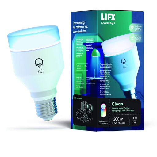 LIFX Clean - LED light bulb - shape: A60 - E27 - 11.5 W (equivalent 80 W) - class F - multicolour/warm to cool white light - 1500-9000 K - white
