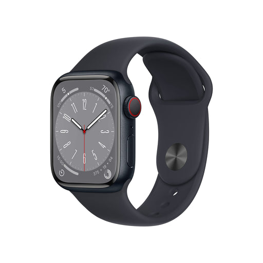 Apple Watch Series 8 (GPS + Cellular) - 41 mm - midnight aluminium - smart watch with sport band - fluoroelastomer - midnight - band size: Regular - 32 GB - Wi-Fi, LTE, Bluetooth, UWB - 4G - 32 g