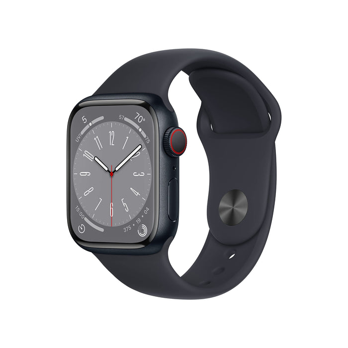 Apple Watch Series 8 (GPS + Cellular) - 41 mm - midnight aluminium - smart watch with sport band - fluoroelastomer - midnight - band size: Regular - 32 GB - Wi-Fi, LTE, Bluetooth, UWB - 4G - 32 g