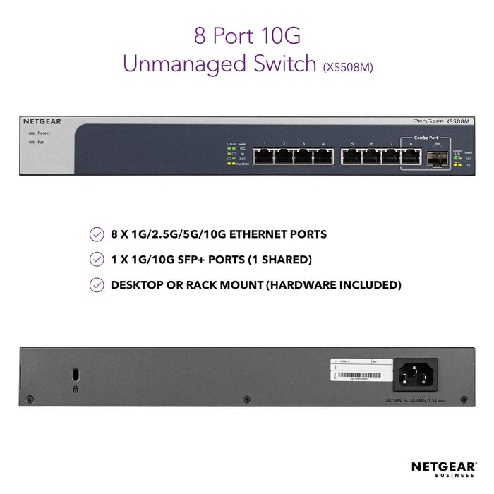 Best Value NETGEAR 8-Port 10G Multi-Gigabit Ethernet Unmanaged Switch (XS508M) - with 1 x 10G SFP+, Desktop/Rackmount, and ProSAFE Lifetime Protection