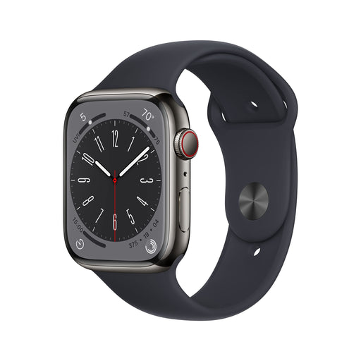 Apple Watch Series 8 (GPS + Cellular) - 45 mm - graphite stainless steel - smart watch with sport band - band size: Regular - 32 GB - Wi-Fi, LTE, Bluetooth, UWB - 4G - 51.5 g