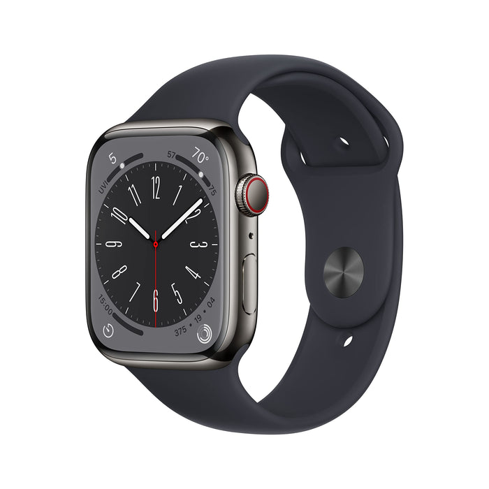 Apple Watch Series 8 (GPS + Cellular) - 45 mm - graphite stainless steel - smart watch with sport band - band size: Regular - 32 GB - Wi-Fi, LTE, Bluetooth, UWB - 4G - 51.5 g