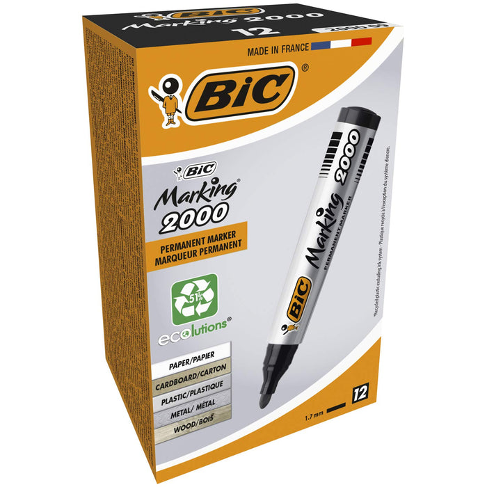 Best Value BIC Marking 2000 ECOlutions Permanent Bullet Tip Markers - Black, Box of 12