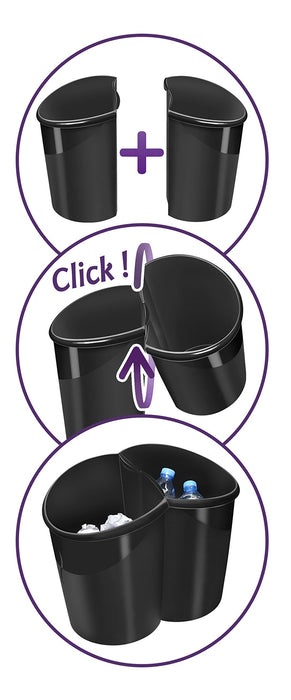 Best Value CEP Isis Waste Bin with Flattened Side Moulded Polystyrene 15 Litre Matt and Glossy Black Ref 2109501