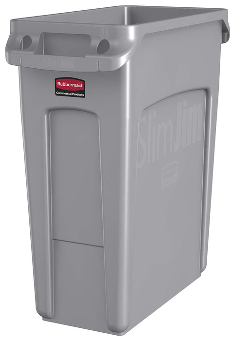 Best Value Rubbermaid Commercial Products 1971258 Plastic Vented Slim Jim Rubbish Bin Waste Receptacle, 60 Litres, Grey