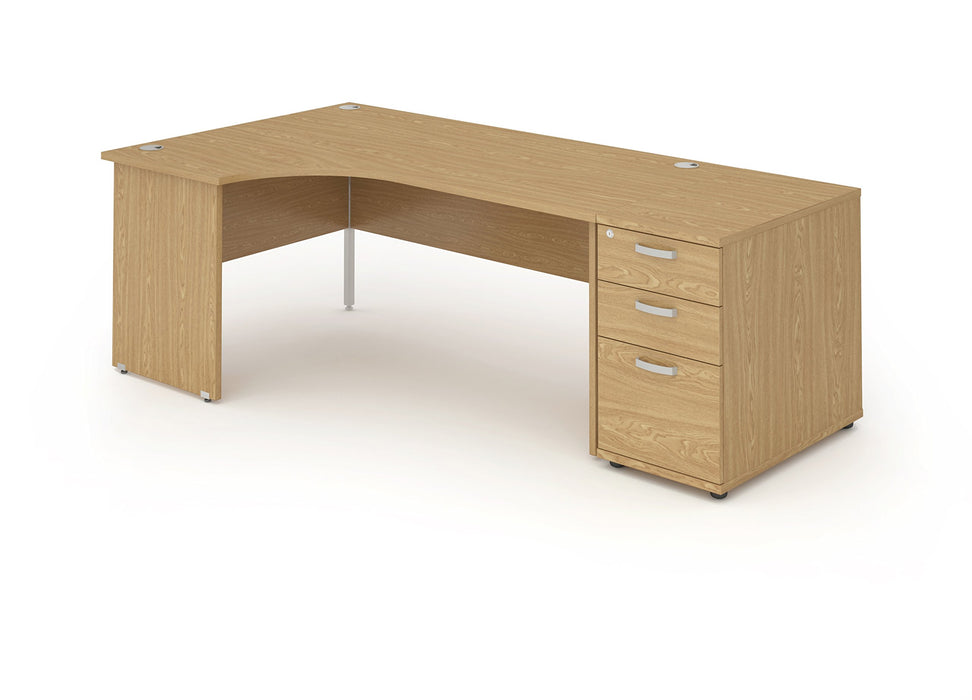 Dynamic Impulse 1600mm Left Crescent Desk White Top Silver Cable Managed Leg Workstation 600mm Deep Desk High Pedestal Bundle I000634