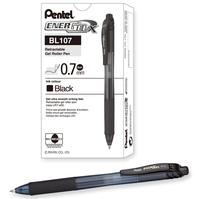 Best Value Pentel EnerGel-X Retractable Pen, 0.7 mm Tip - Black, Pack of 12