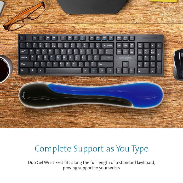 Best Value Kensington Duo Gel - Ergonomic Keyboard Wrist Rest with Gel Wrist Support Pad - 90 x 36 x 480 mm - Blue (62397)