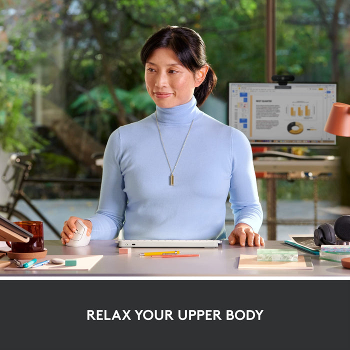 Logitech Lift Vertical Ergonomic Mouse - Vertical mouse - ergonomic - optical - 6 buttons - wireless - Bluetooth, 2.4 GHz - Logitech Logi Bolt USB receiver - off-white