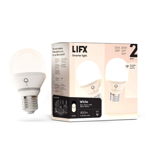 LIFX WHITE - LED light bulb - E27 - 8.5 W (equivalent 60 W) - class F - warm white light - 2700 K - white (pack of 2)