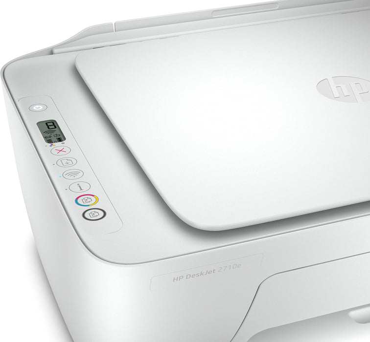 HP Deskjet 2710e All-in-One - Multifunction printer - colour - ink-jet - 216 x 297 mm (original) - A4/Legal (media) - up to 6 ppm (copying) - up to 7.5 ppm (printing) - 60 sheets - USB 2.0, Bluetooth, Wi-Fi(n) - white - HP Instant Ink eligible