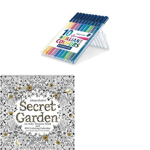 Best Value Staedtler 323 Triplus Colour Fibre-Tip Pens, 1.0 mm, Assorted Colours, Pack of 10 and Johanna Basford Secret Garden 2018 Wall Calendar