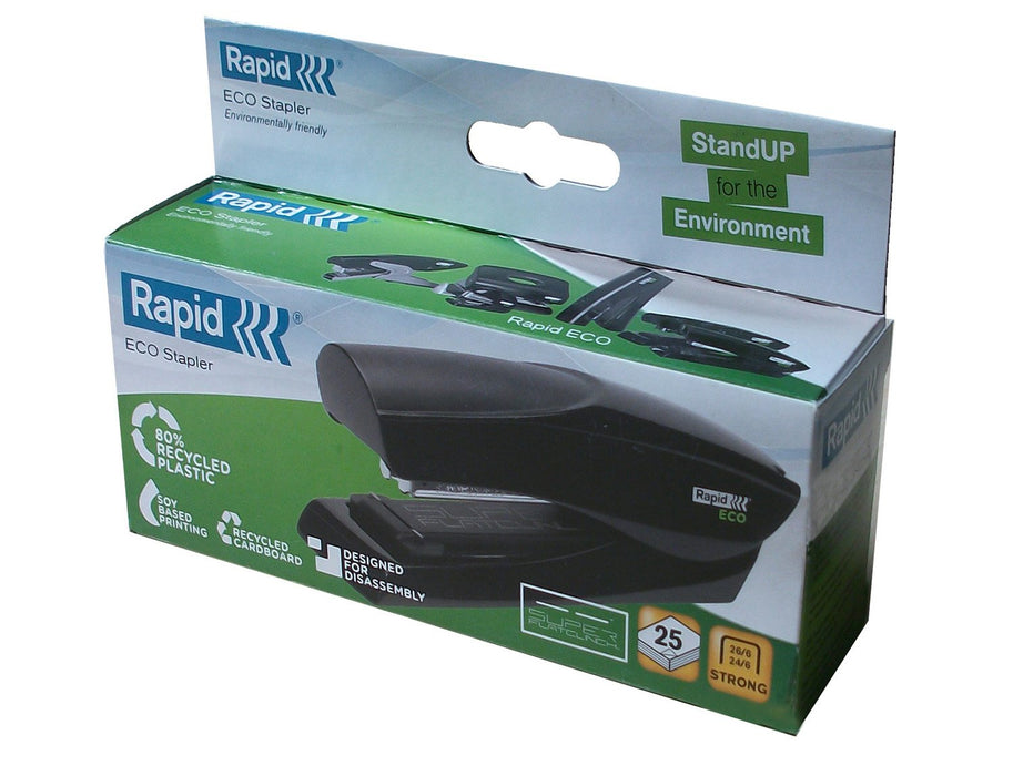 Best Value Rapid 24812701 Fashion ECO Stapler, Ergonomic Recycled Plastic Body, Half Strip, Black, 25 Sheet Capacity