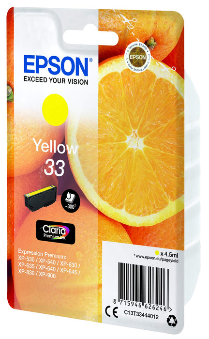 Best Value Epson C13T33444012 33 Claria Oranges Premium Ink Cartridge, Yellow, Genuine, Amazon Dash Replenishment Ready