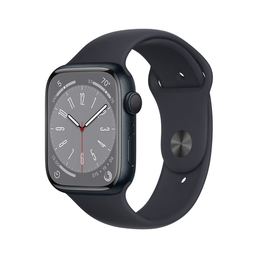 Apple Watch Series 8 (GPS) - 45 mm - midnight aluminium - smart watch with sport band - fluoroelastomer - midnight - band size: Regular - 32 GB - Wi-Fi, Bluetooth - 38.8 g