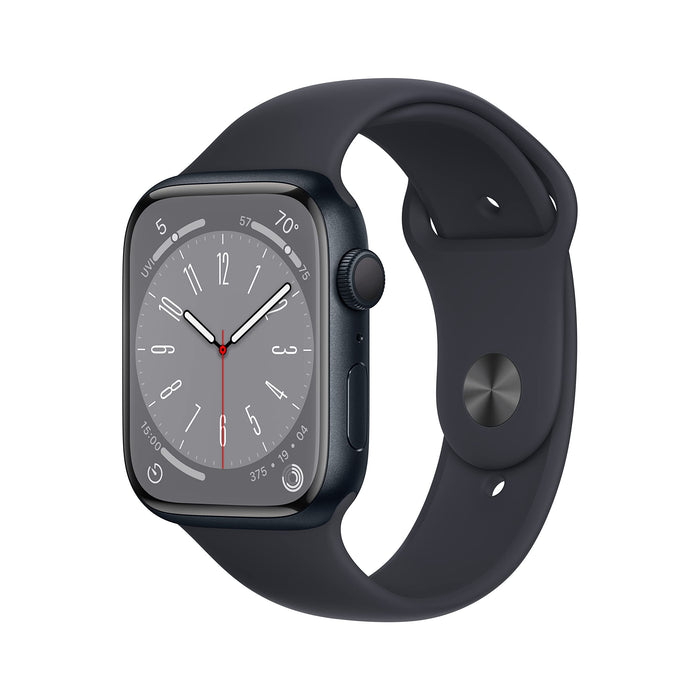 Apple Watch Series 8 (GPS) - 45 mm - midnight aluminium - smart watch with sport band - fluoroelastomer - midnight - band size: Regular - 32 GB - Wi-Fi, Bluetooth - 38.8 g