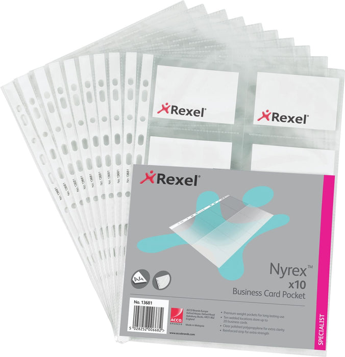 Best Value Rexel Nyrex Business Card Pockets for 20 Cards A4 Clear (10 Pack)