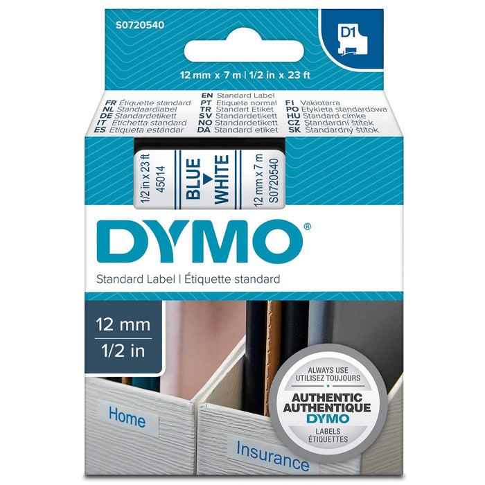 Best Value Dymo D1 Standard Labelling Tape 12mm x 7m - Blue on White