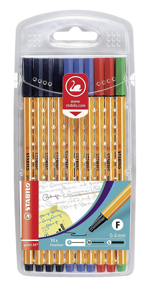 Best Value Fineliner - STABILO point 88 Wallet of 10 Assorted Office Colours Black/Blue/Red/Green