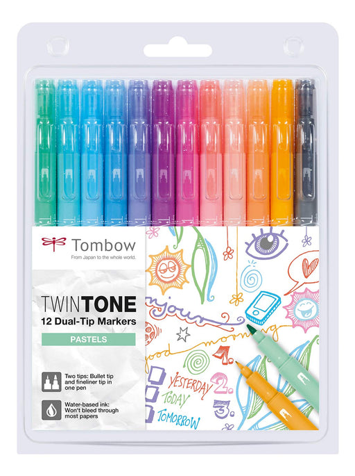 Best Value Tombow WS-PK-12P-2 Twin Tone Dual-Tip Marker - Pastel Colours (Pack of 12)